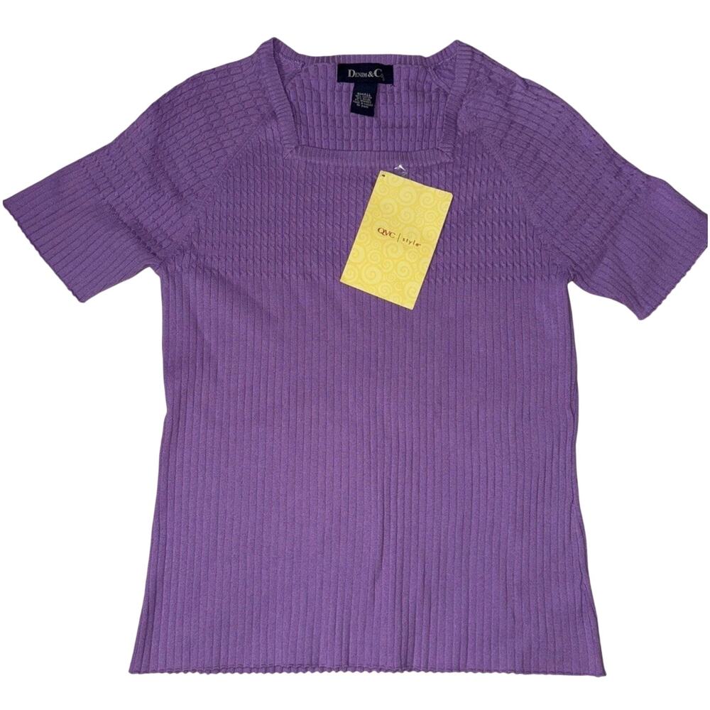 NWT Denim & Co Purple Ribbed Square Neck Top Small